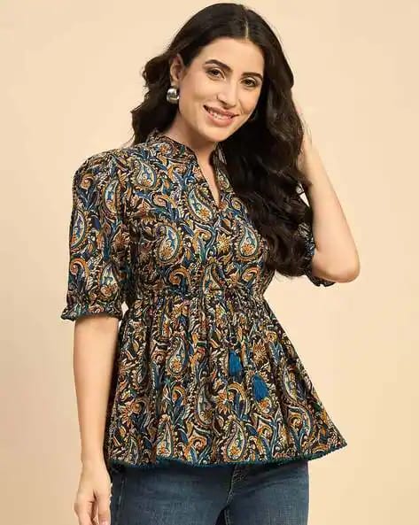 Laxurine Women’s Boho Paisley Peplum Top – Premium Flared Casual Luxe Wear