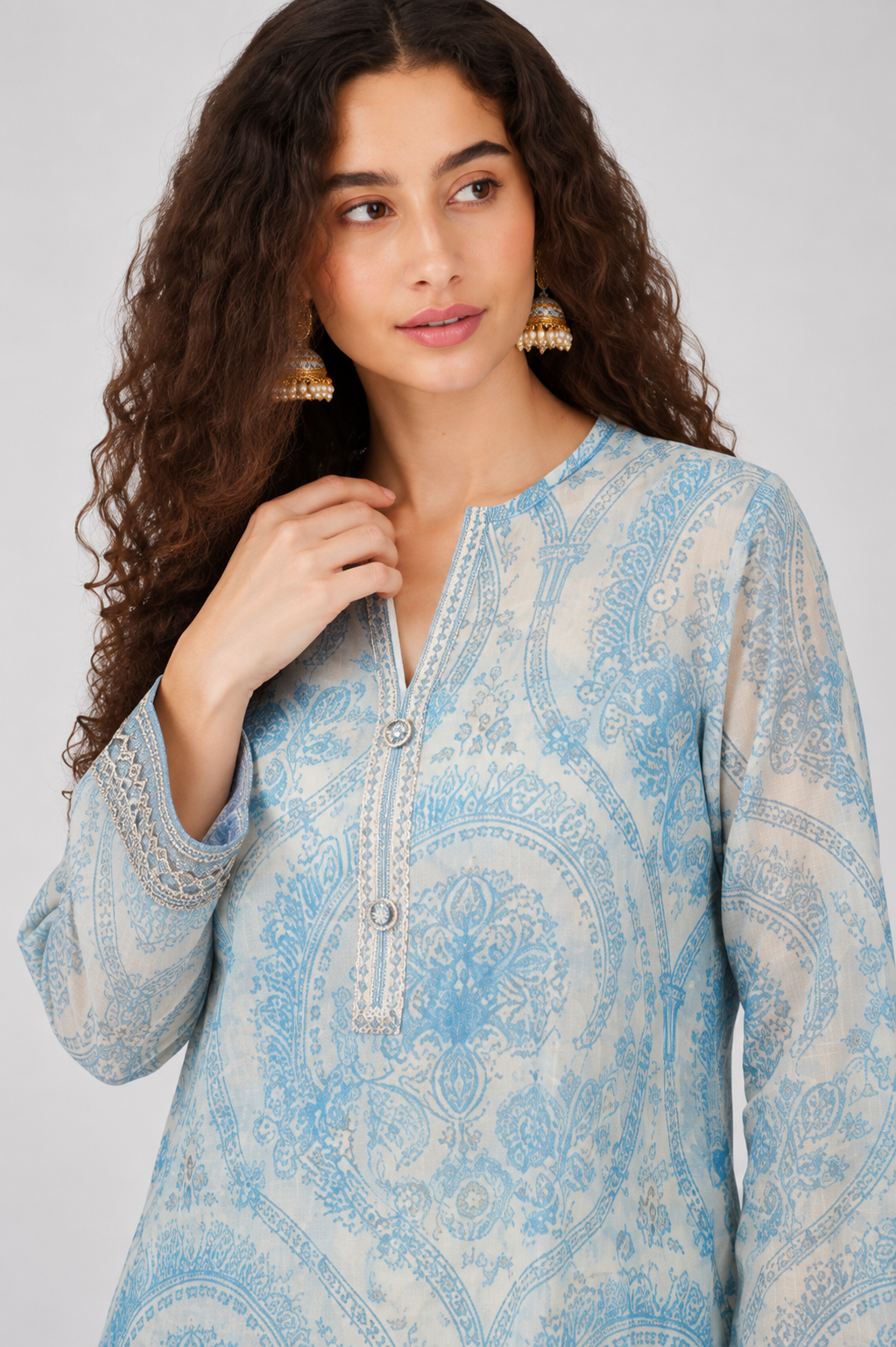 Laxurine Blue Paisley Printed Kurta Co-Ord Set