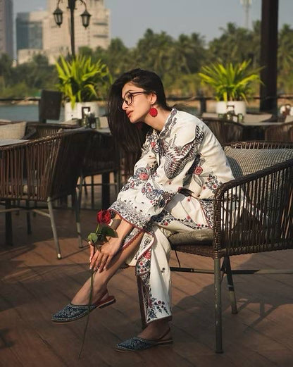 Laxurine Women's Ivory Floral Printed Kurta Pant Co-Ord Set | Premium Ethnic & Indo-Western Wear