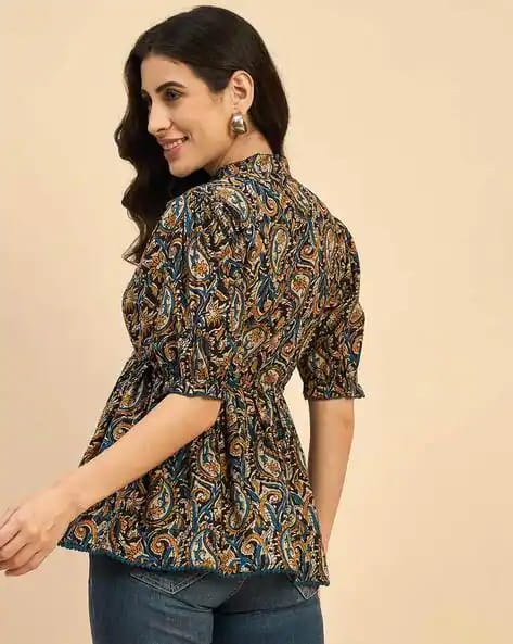 Laxurine Women’s Boho Paisley Peplum Top – Premium Flared Casual Luxe Wear
