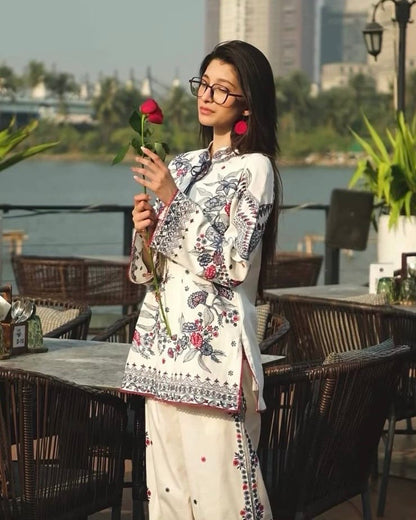 Laxurine Women's Ivory Floral Printed Kurta Pant Co-Ord Set | Premium Ethnic & Indo-Western Wear