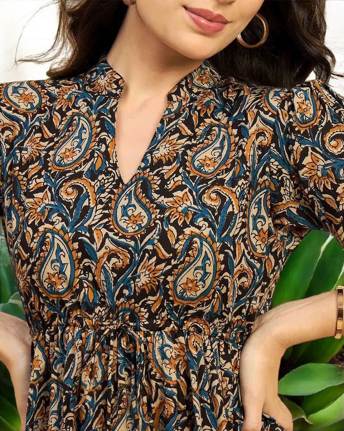 Laxurine Women’s Boho Paisley Peplum Top – Premium Flared Casual Luxe Wear