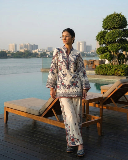 Laxurine Women's Ivory Floral Printed Kurta Pant Co-Ord Set | Premium Ethnic & Indo-Western Wear