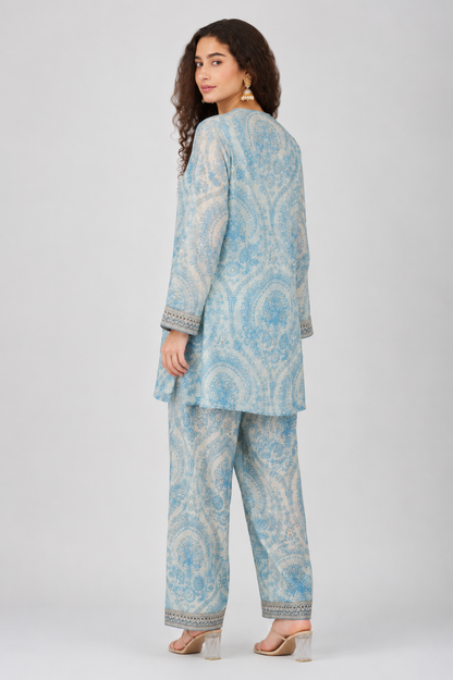Laxurine Blue Paisley Printed Kurta Co-Ord Set