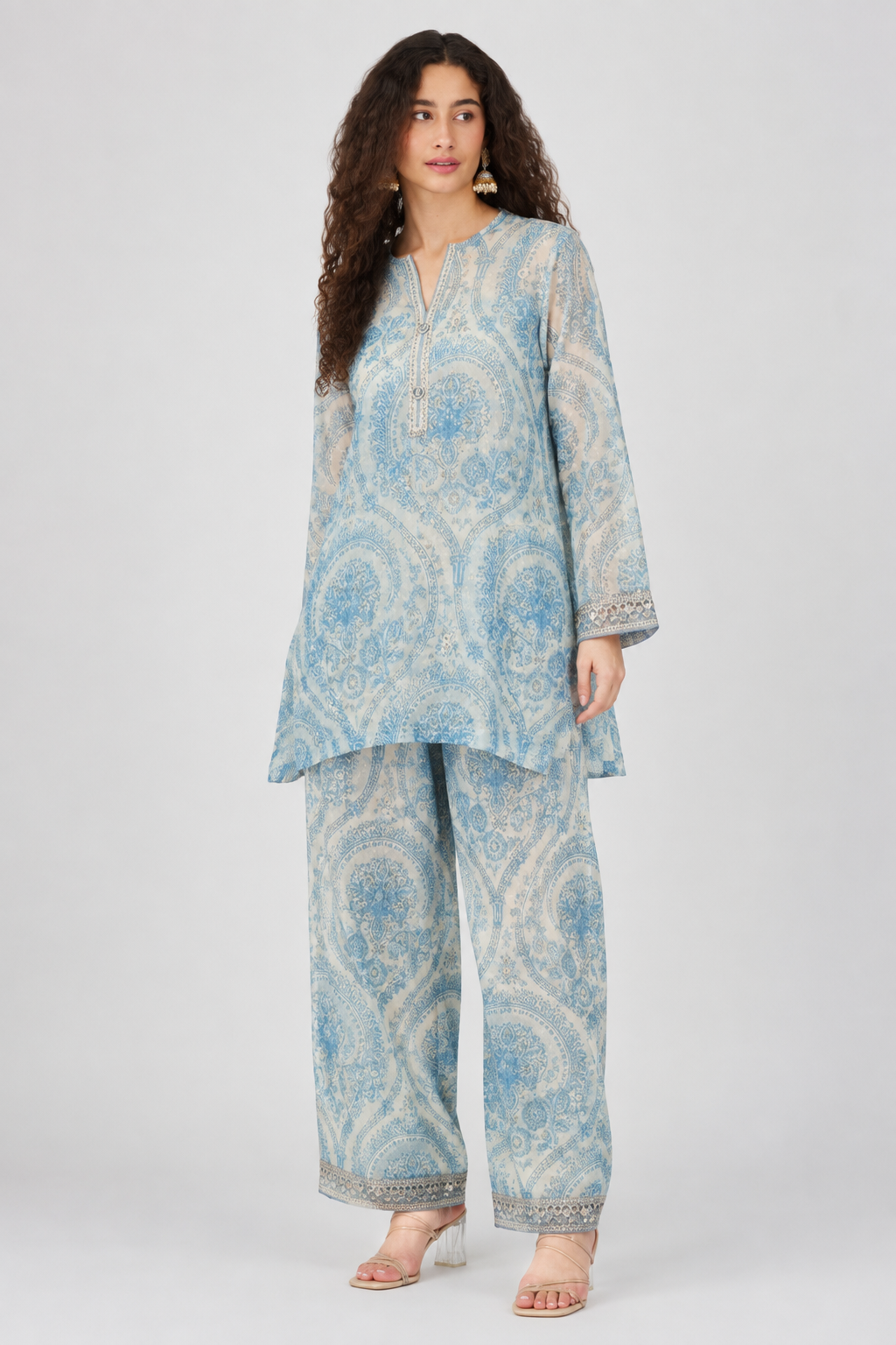 Laxurine Blue Paisley Printed Kurta Co-Ord Set