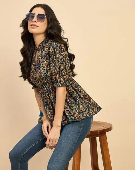 Laxurine Women’s Boho Paisley Peplum Top – Premium Flared Casual Luxe Wear