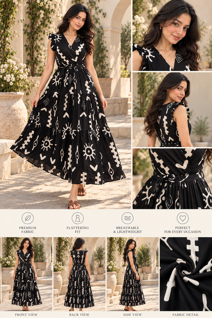 Black Ivory Geometric Short Dress | LAXURINE