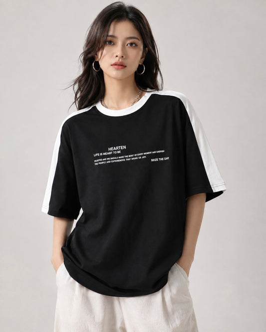 Laxurine Hearten Contrast Oversized T-Shirt – Black