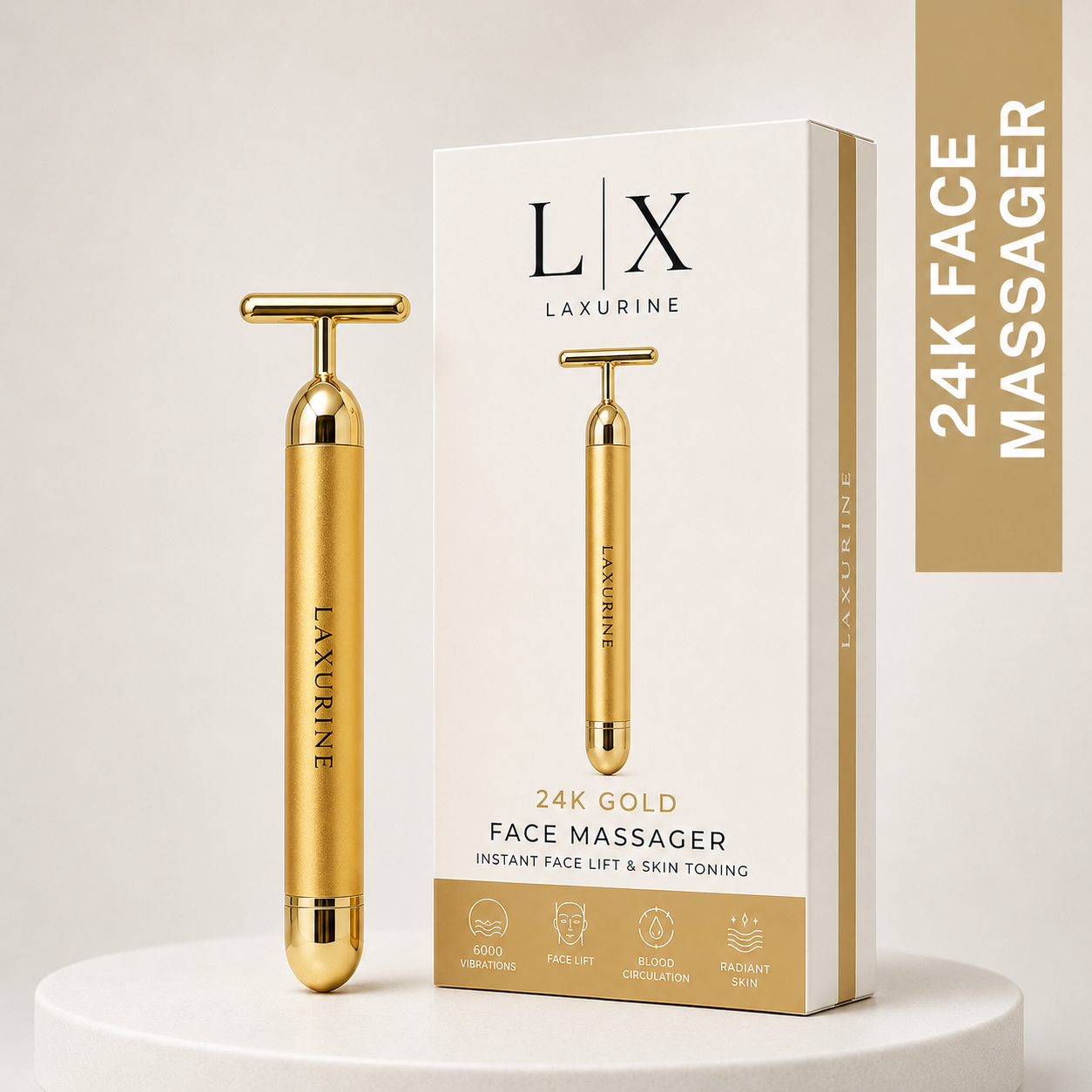 Laxurine 24K Gold Face Massager for Women & Men | Electric Facial Massager for Face Lifting, Skin Tightening, Lymphatic Drainage, Puffiness Reduction & Anti-Aging Skincare Tool