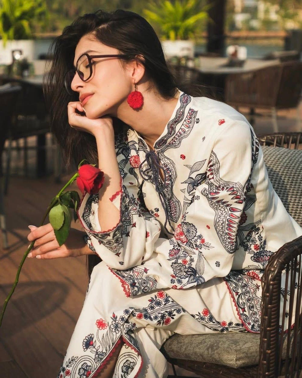 Laxurine Women's Ivory Floral Printed Kurta Pant Co-Ord Set | Premium Ethnic & Indo-Western Wear