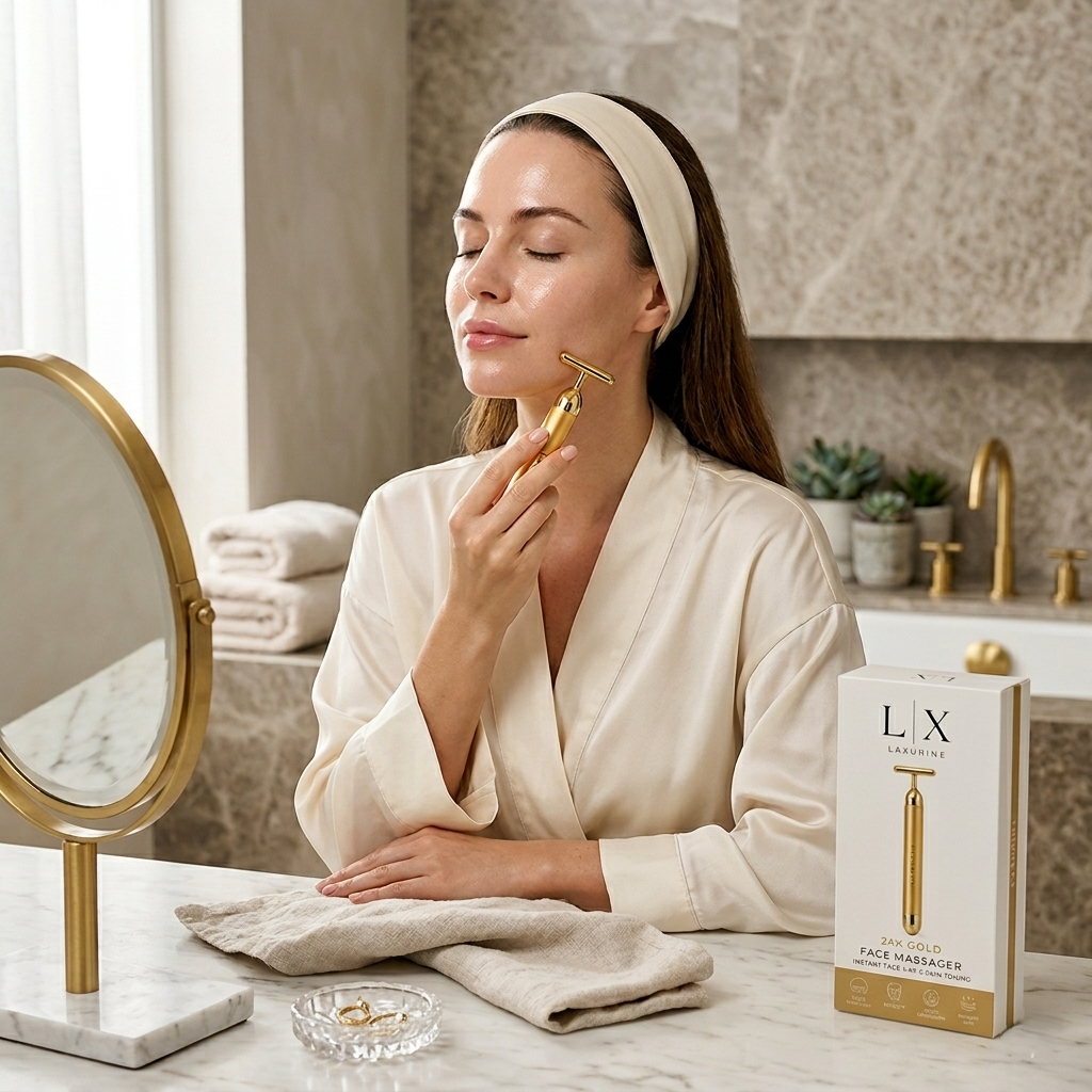 Laxurine 24K Gold Face Massager for Women & Men | Electric Facial Massager for Face Lifting, Skin Tightening, Lymphatic Drainage, Puffiness Reduction & Anti-Aging Skincare Tool