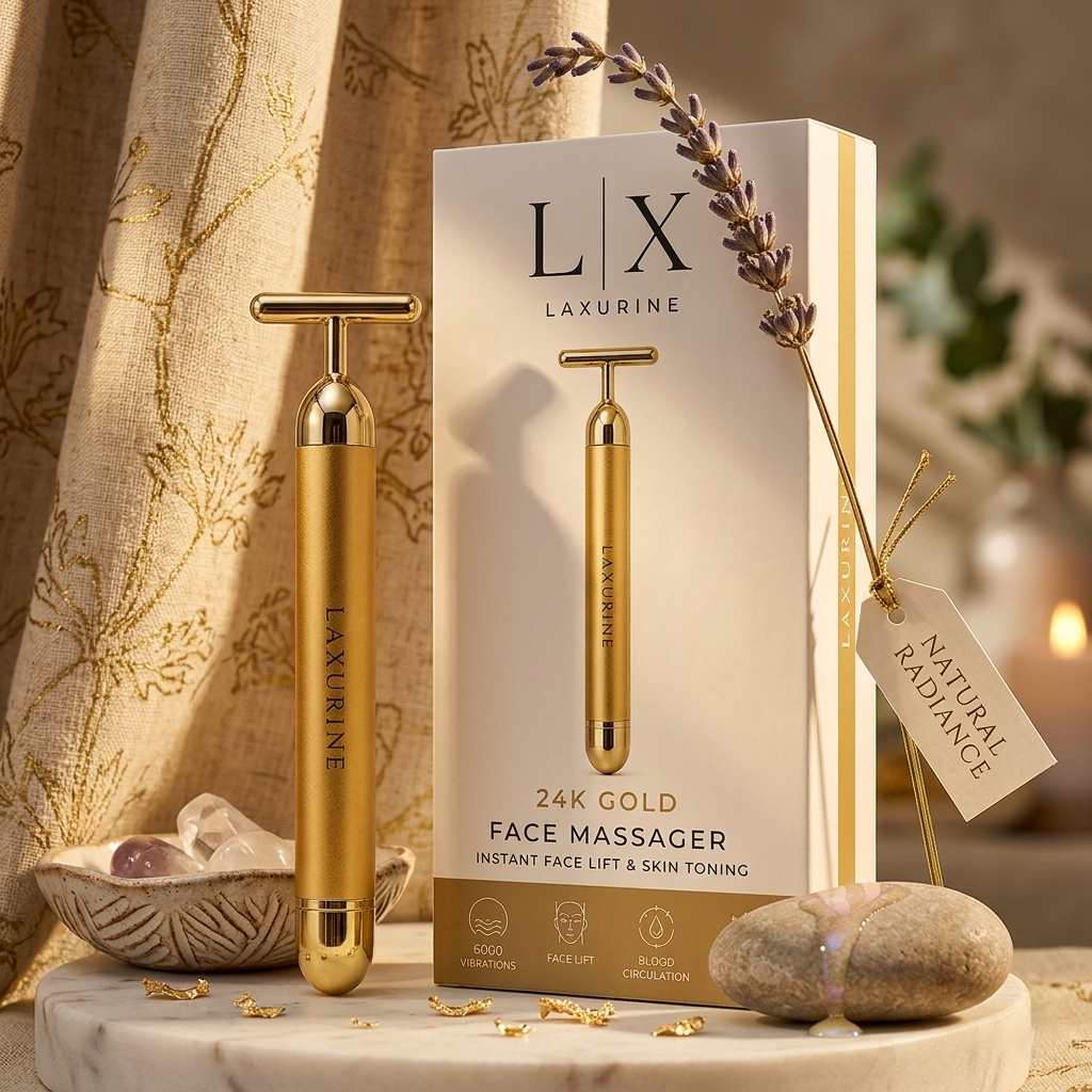 Laxurine 24K Gold Face Massager for Women & Men | Electric Facial Massager for Face Lifting, Skin Tightening, Lymphatic Drainage, Puffiness Reduction & Anti-Aging Skincare Tool