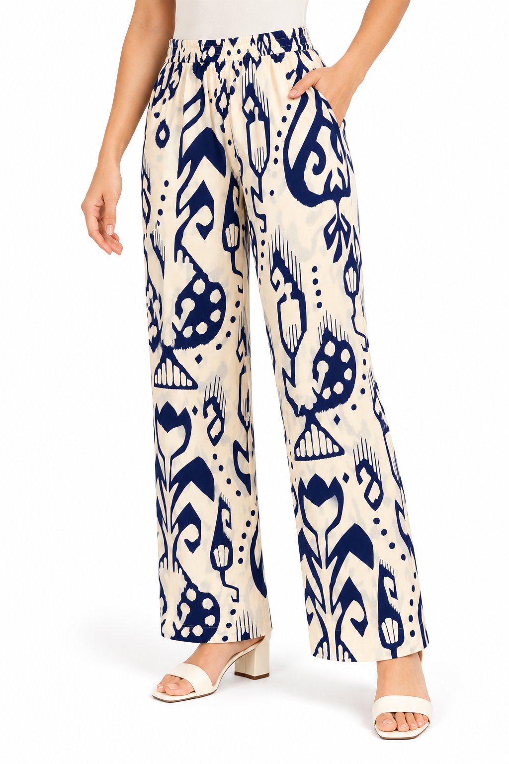 Women's Beige and Navy Blue Abstract Printed Shirt Co-Ord Set