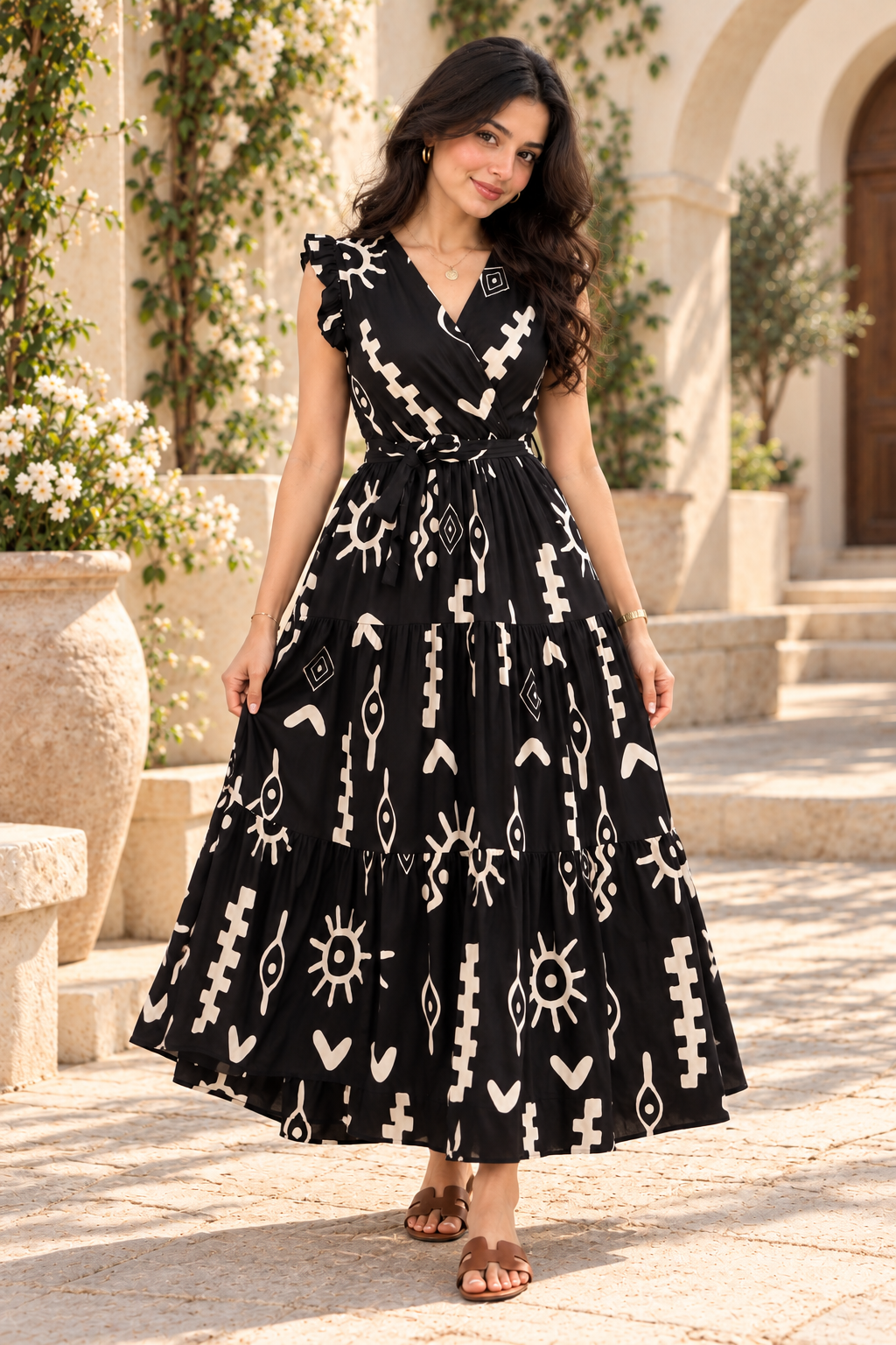 Black Ivory Geometric Short Dress | LAXURINE