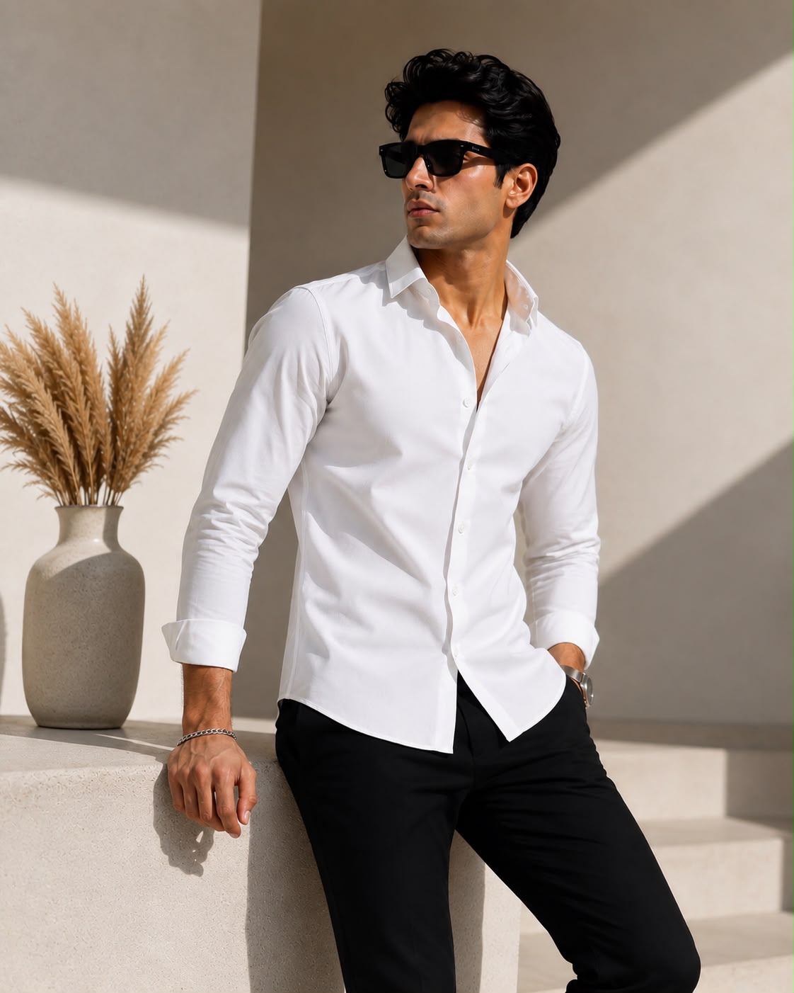 Laxurine White Solid Cotton Shirt for Men – Regular Fit