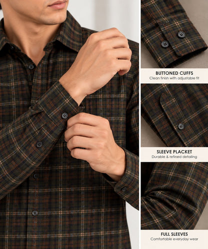 Laxurine Men's Brown Checked Shirt