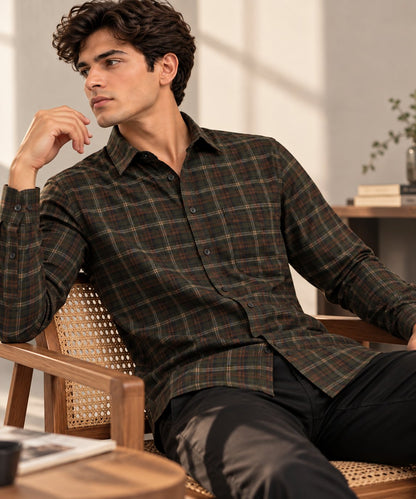 Laxurine Men's Brown Checked Shirt