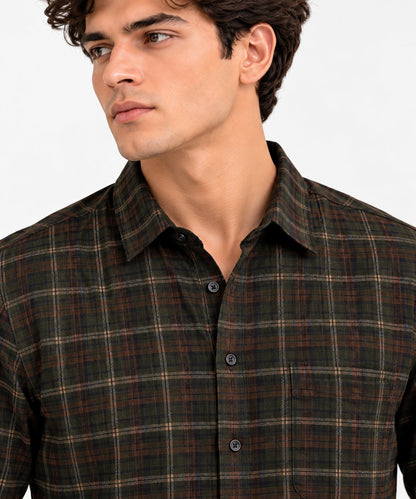 Laxurine Men's Brown Checked Shirt