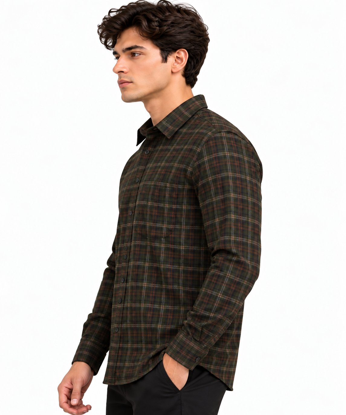 Laxurine Men's Brown Checked Shirt