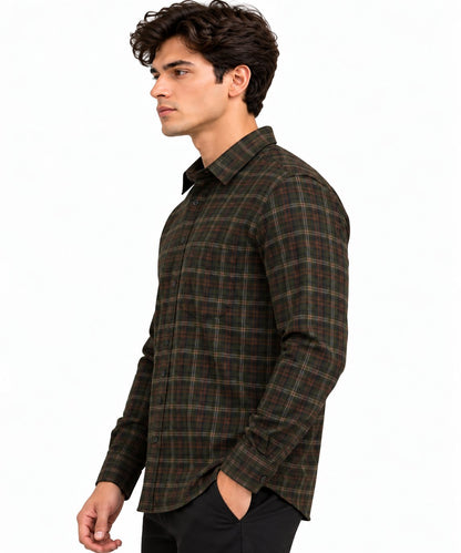 Laxurine Men's Brown Checked Shirt