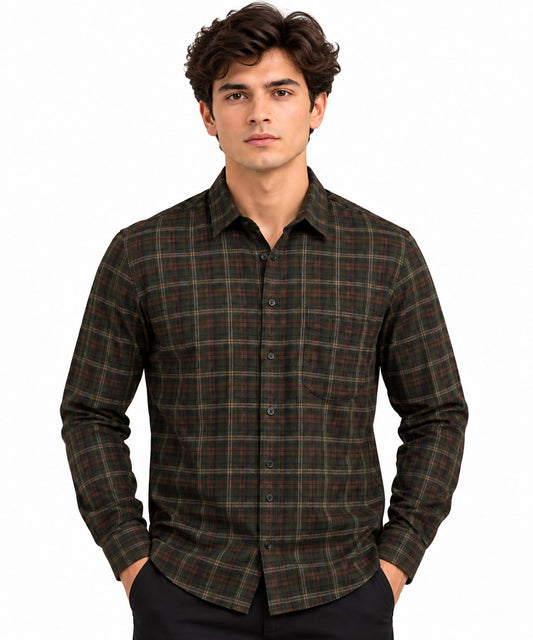 Laxurine Men's Brown Checked Shirt