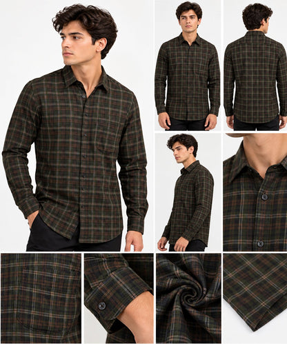 Laxurine Men's Brown Checked Shirt