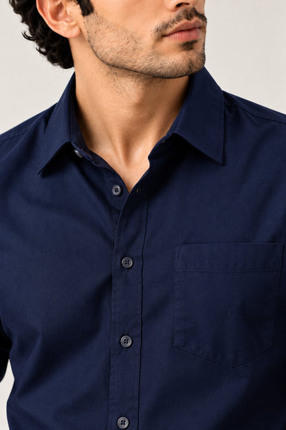 Laxurine Men's Navy Blue Solid Casual Shirt