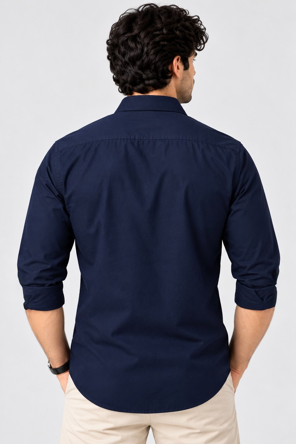 Laxurine Men's Navy Blue Solid Casual Shirt