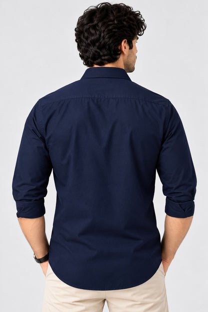 Laxurine Men's Navy Blue Solid Casual Shirt