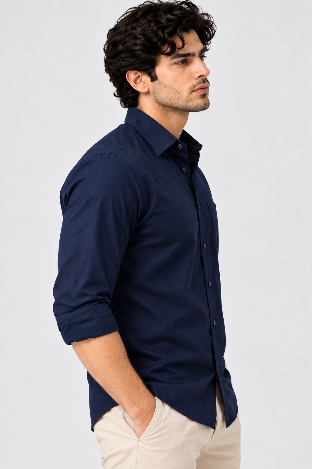 Laxurine Men's Navy Blue Solid Casual Shirt