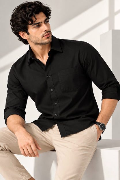 Laxurine Men's Black Solid Casual Shirt