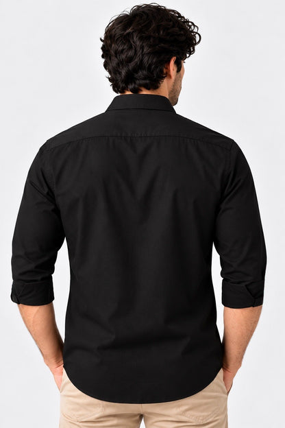 Laxurine Men's Black Solid Casual Shirt