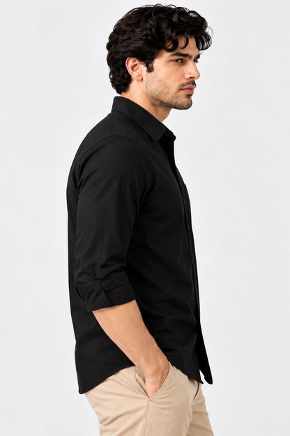Laxurine Men's Black Solid Casual Shirt