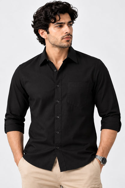 Laxurine Men's Black Solid Casual Shirt