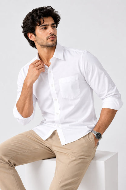 Laxurine Men's White Solid Casual Shirt