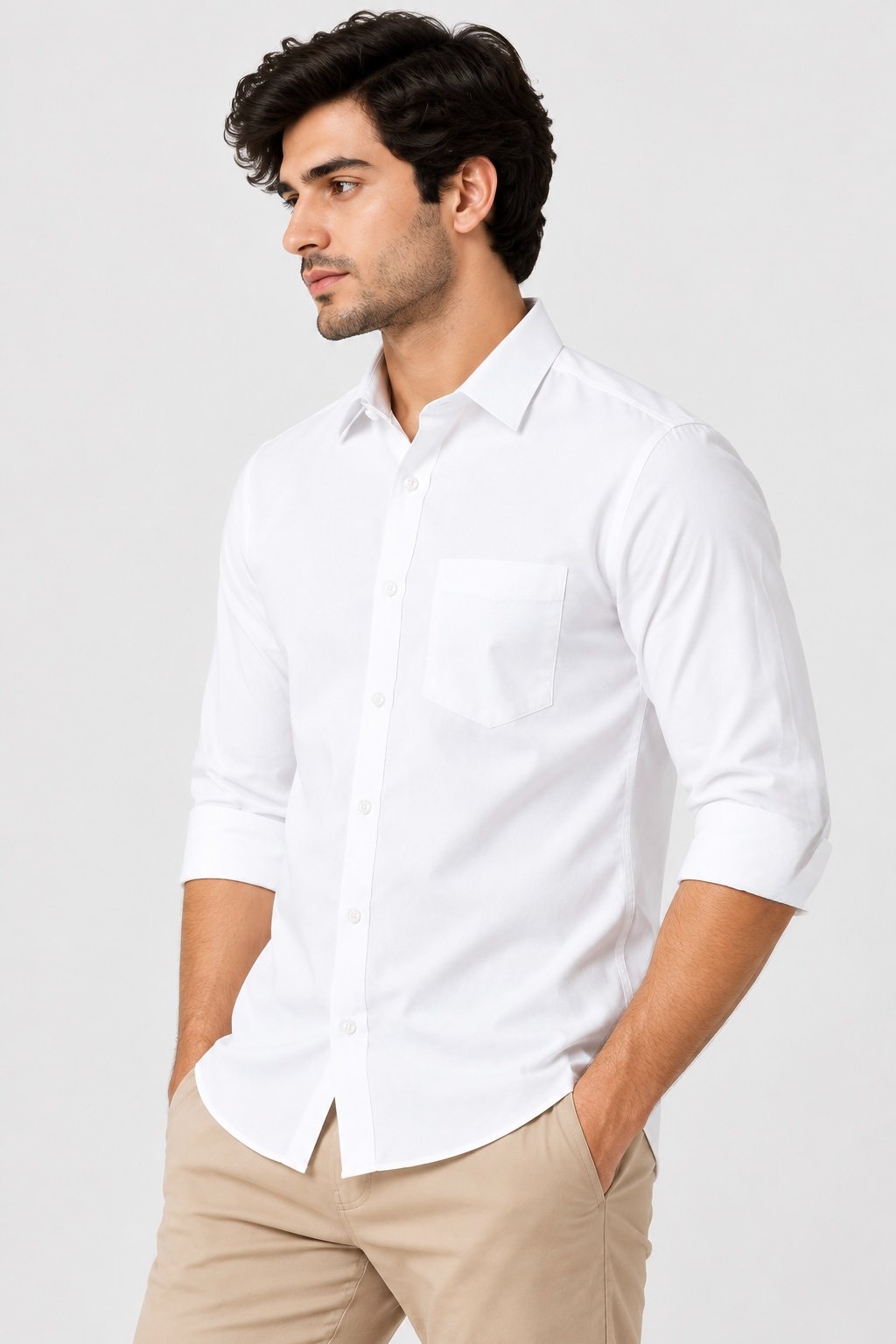 Laxurine Men's White Solid Casual Shirt