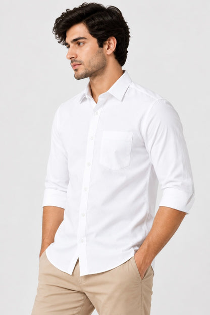 Laxurine Men's White Solid Casual Shirt