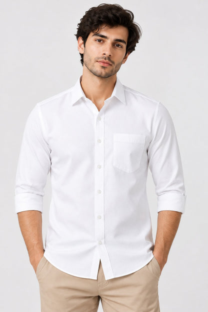 Laxurine Men's White Solid Casual Shirt