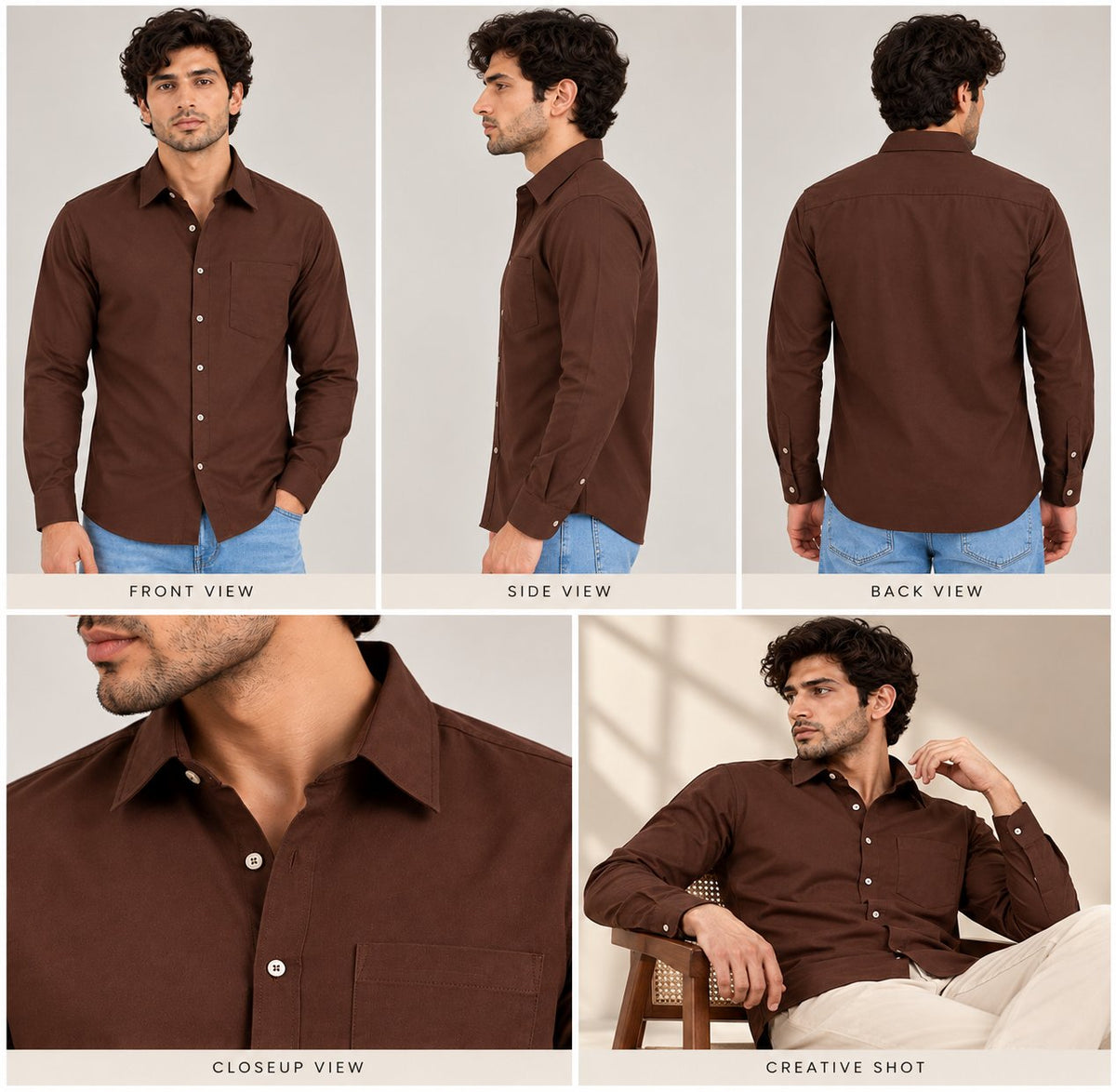 Laxurine Men's Brown Solid Casual Shirt