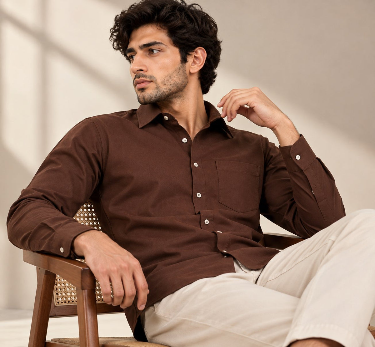 Laxurine Men's Brown Solid Casual Shirt
