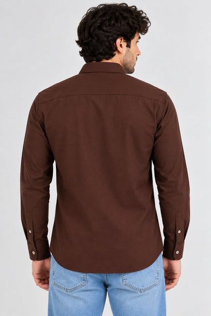Laxurine Men's Brown Solid Casual Shirt