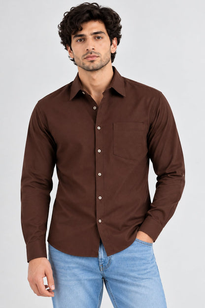 Laxurine Men's Brown Solid Casual Shirt
