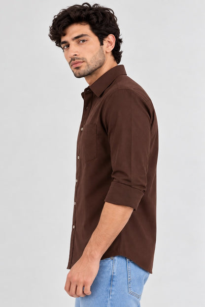 Laxurine Men's Brown Solid Casual Shirt