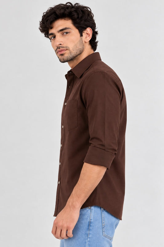 Laxurine Men's Brown Solid Casual Shirt