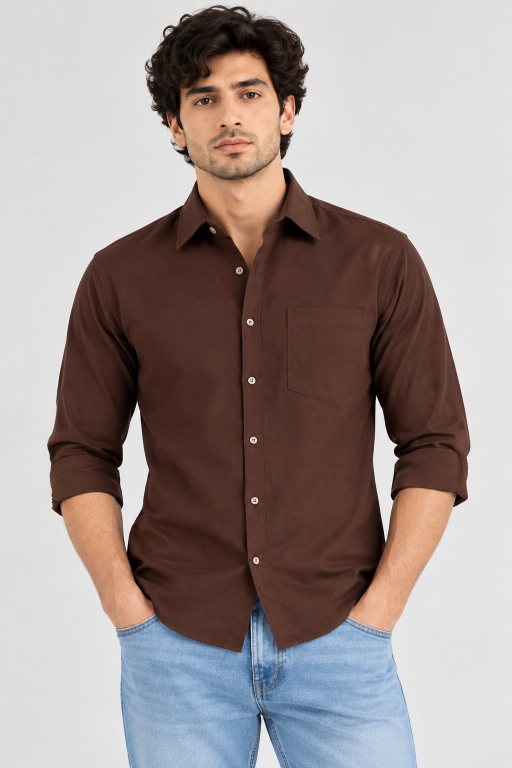 Laxurine Men's Brown Solid Casual Shirt
